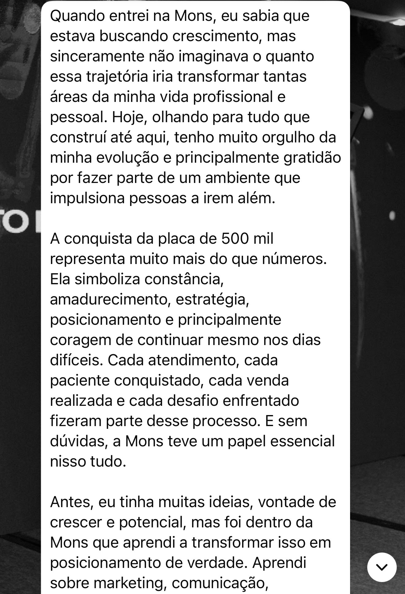 Print de feedback de mentorada MONS